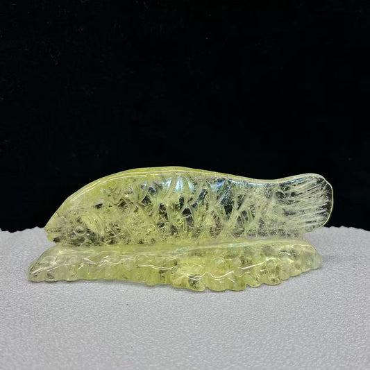 Natural citrine sphere carving of koi