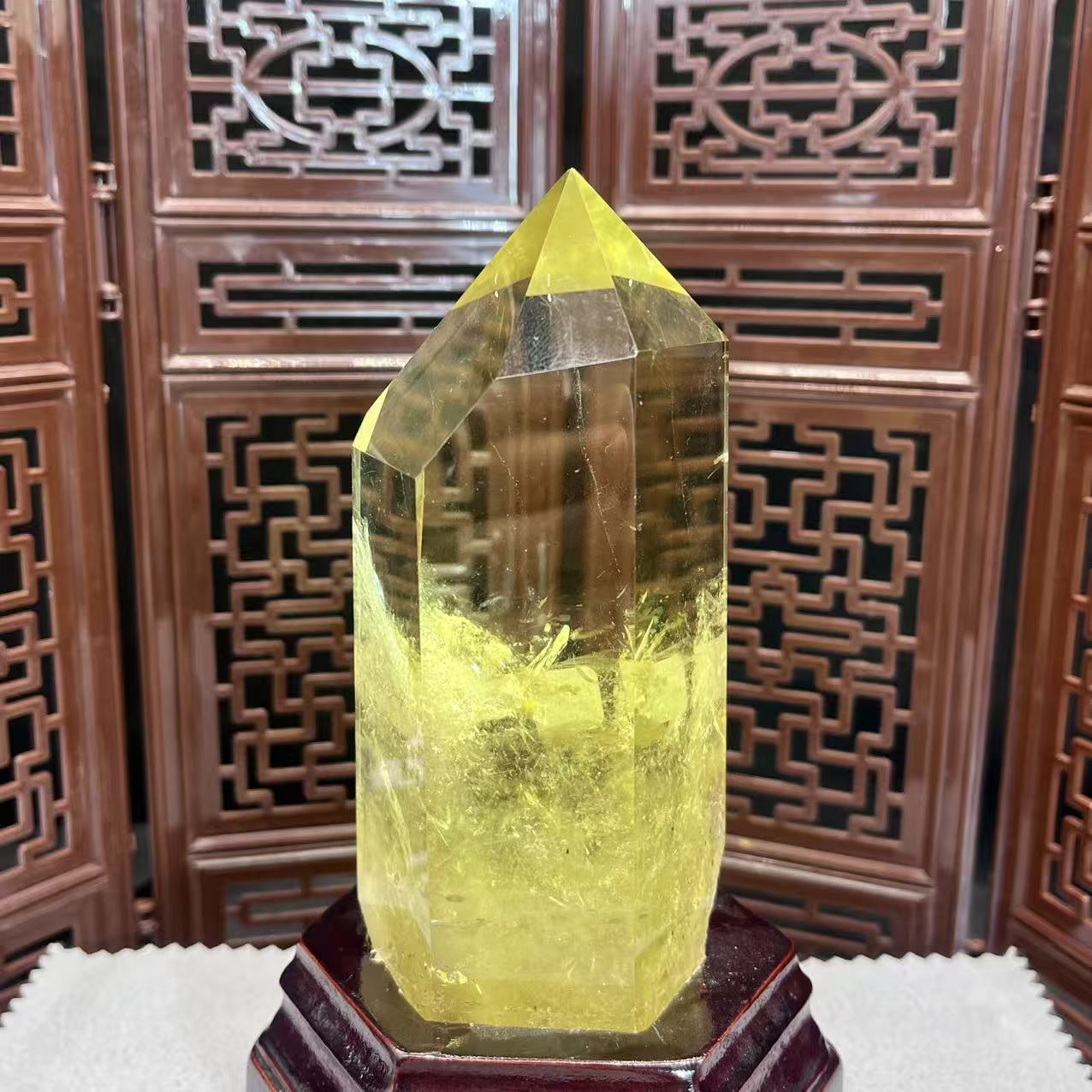 Natural citrine tower with ornaments