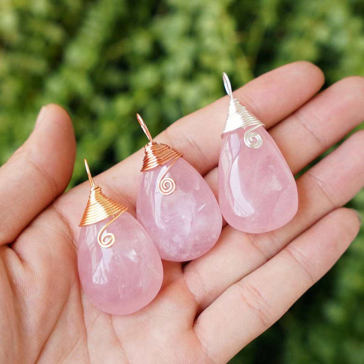 rose quartz water droplet pendant