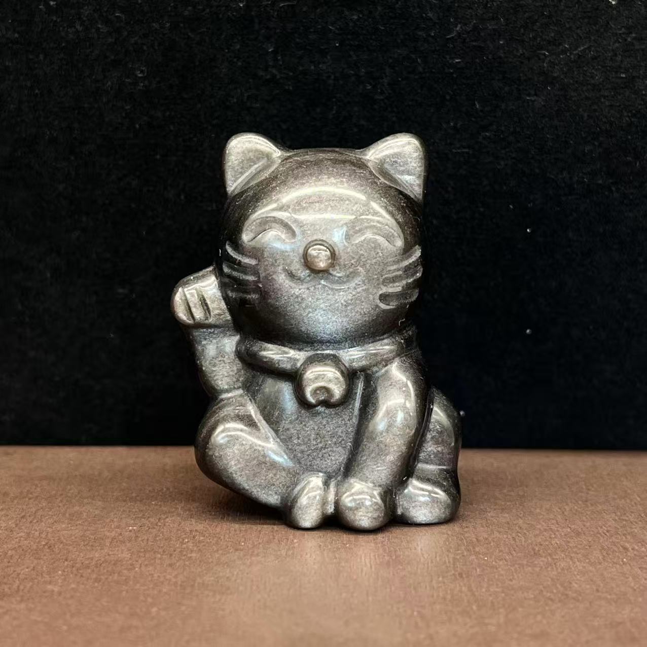 Natural obsidian fortune cat