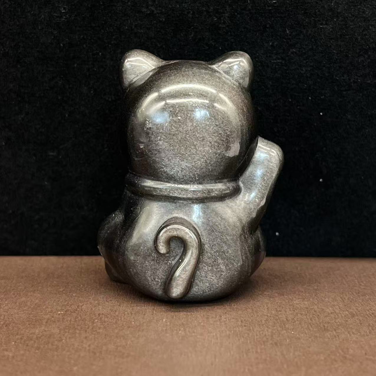 Natural obsidian fortune cat