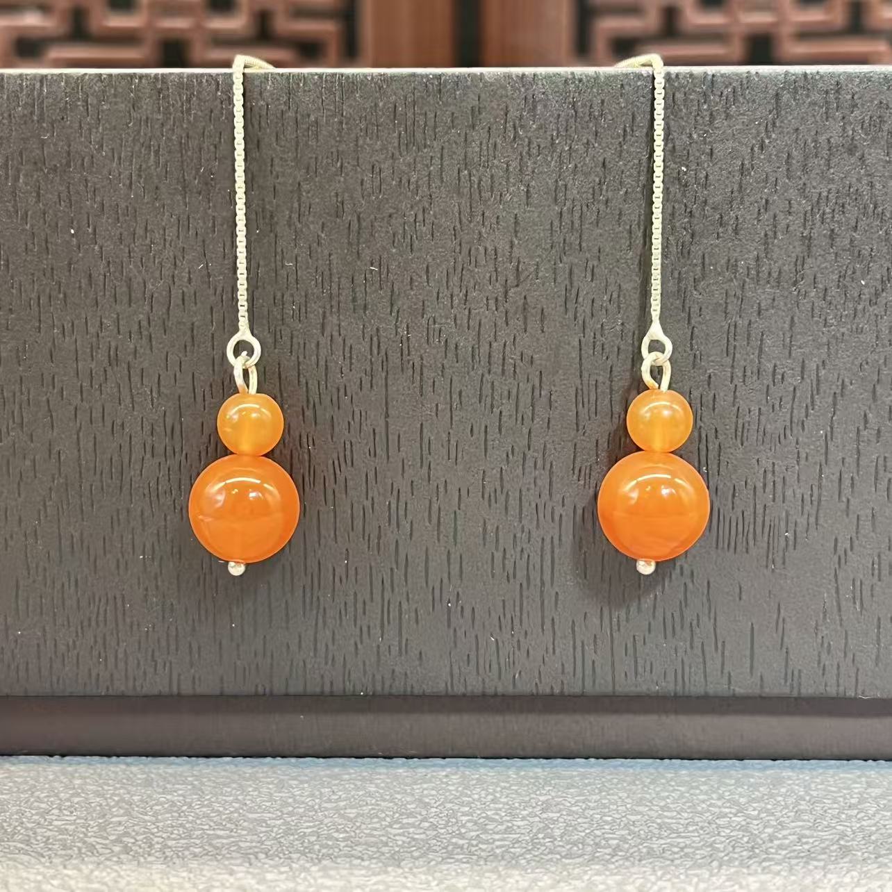 Natural agate gourd earrings