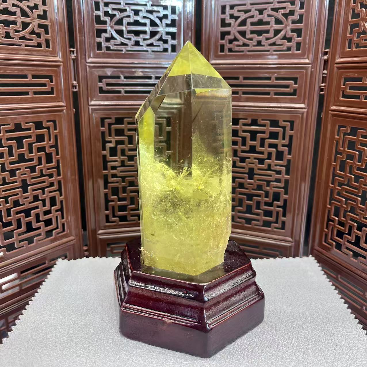 Natural citrine tower with ornaments