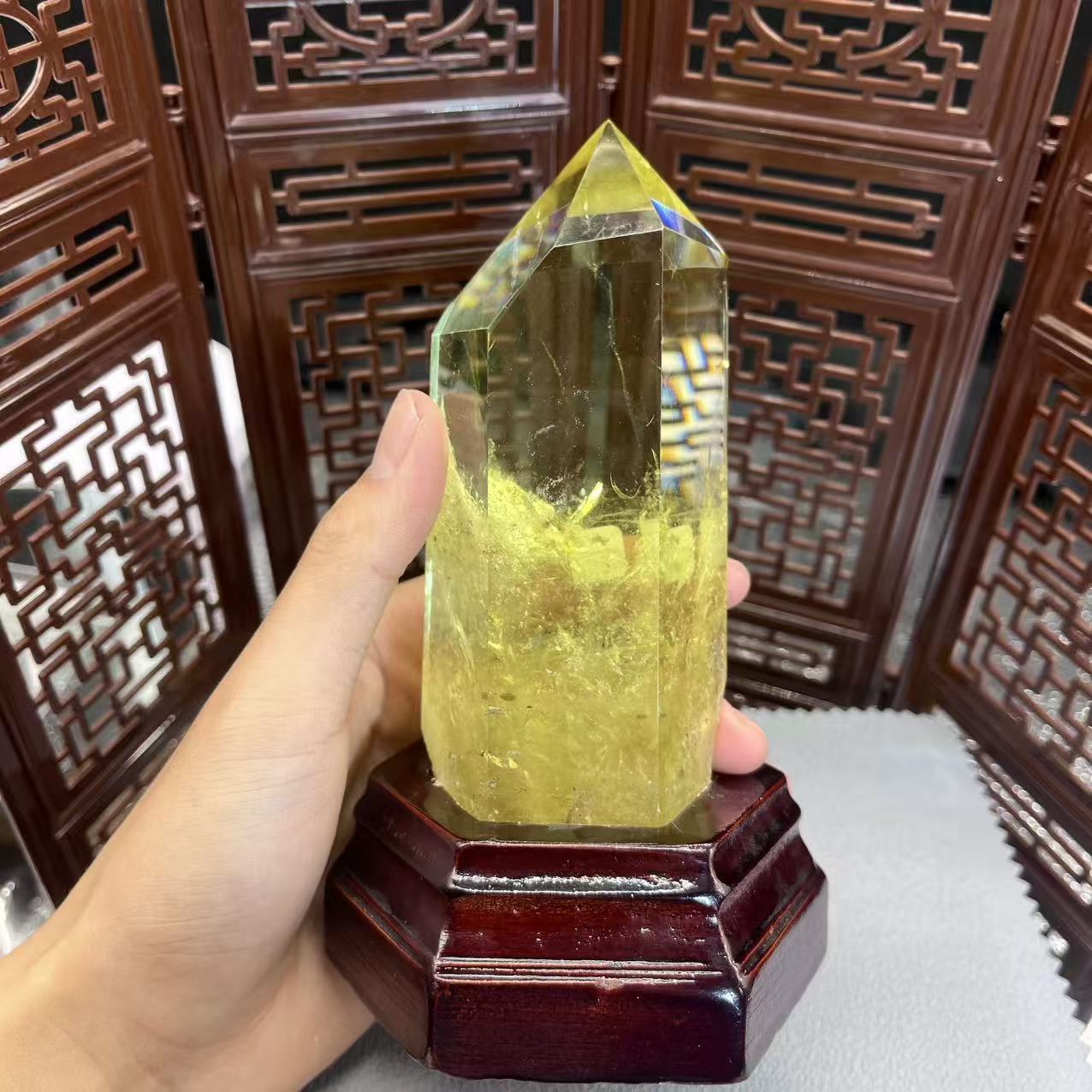 Natural citrine tower with ornaments