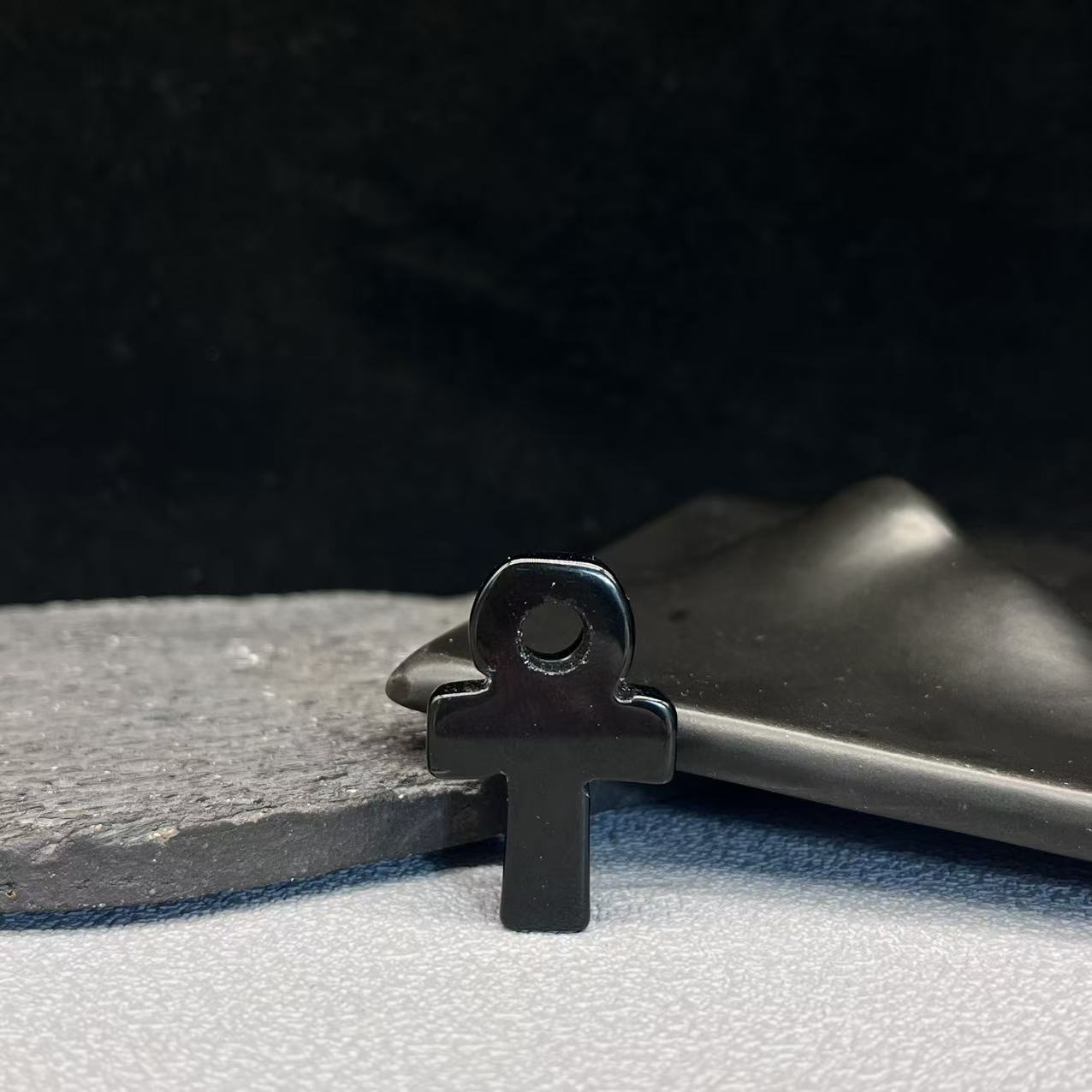 Natural obsidian crucifix pendant