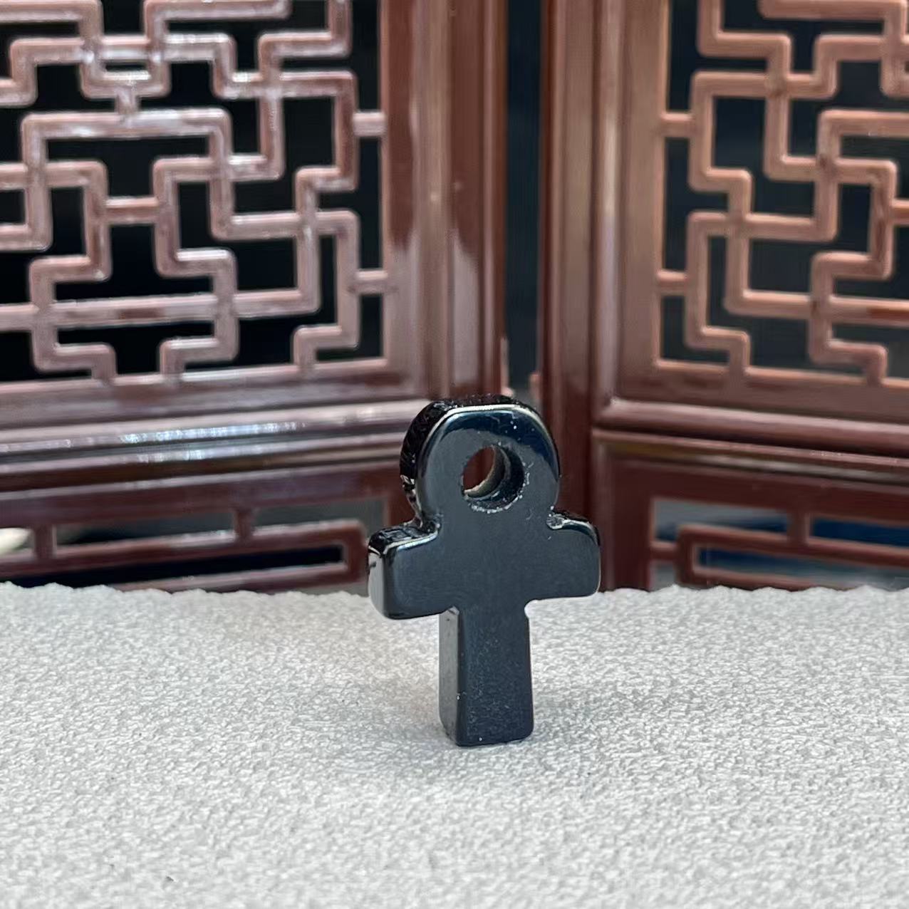 Natural obsidian crucifix pendant