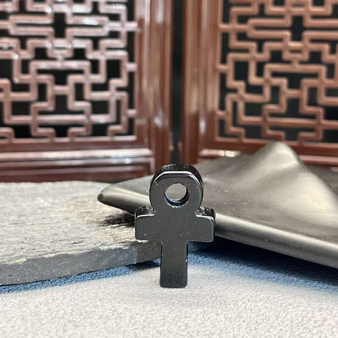 Natural obsidian crucifix pendant