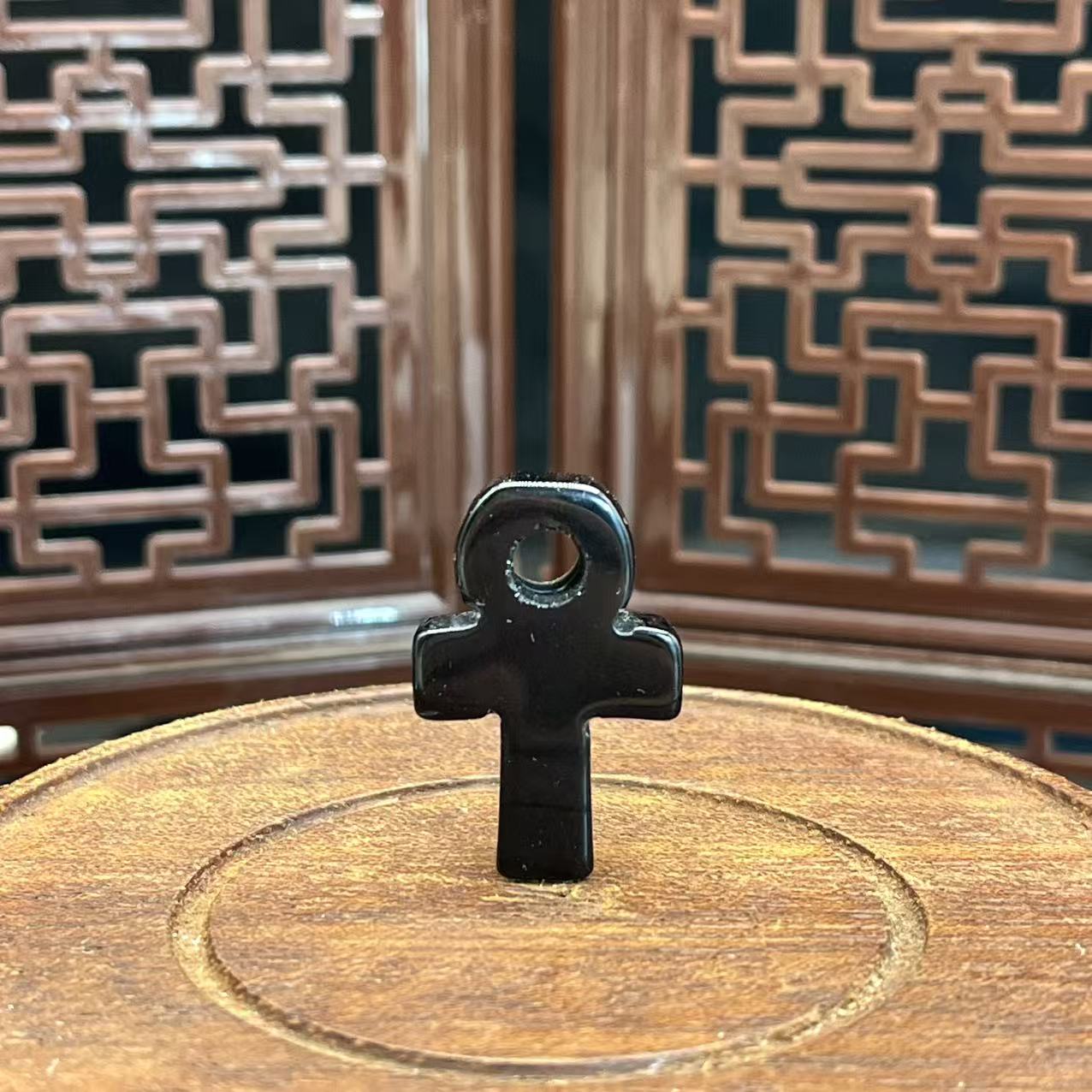 Natural obsidian crucifix pendant