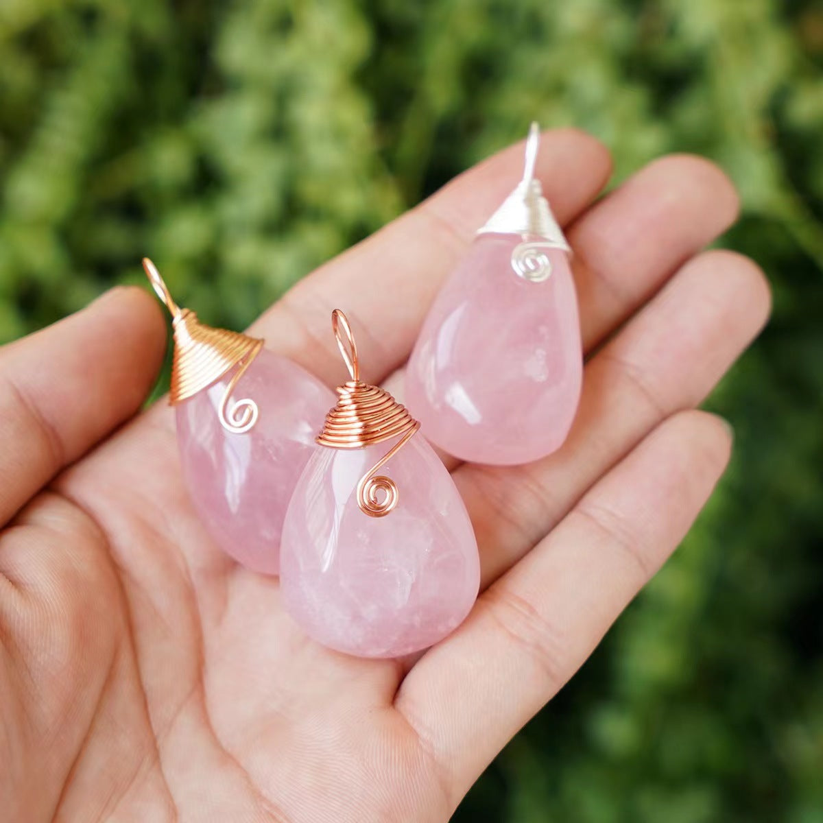 rose quartz water droplet pendant